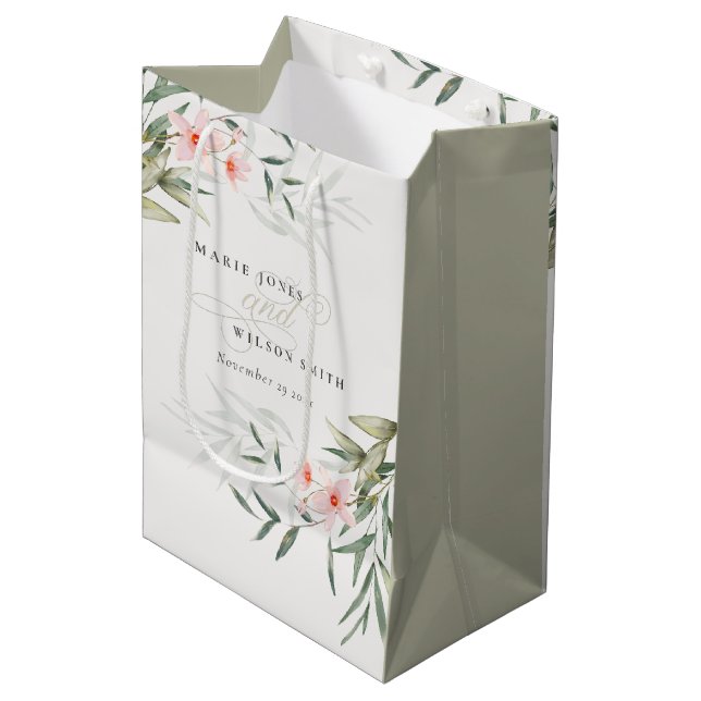 Klassische Rustikale Blush Greenery Blumenfest Hoc Mittlere Geschenktüte (Vorderseite Schrägansicht)