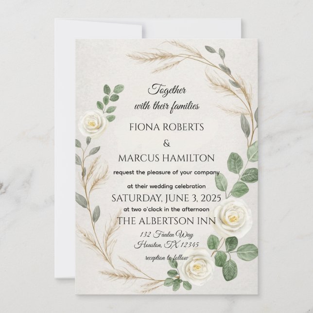 Klassische Rustikale Boho Rose & Pampas Grass Wedd Save The Date (Vorderseite)