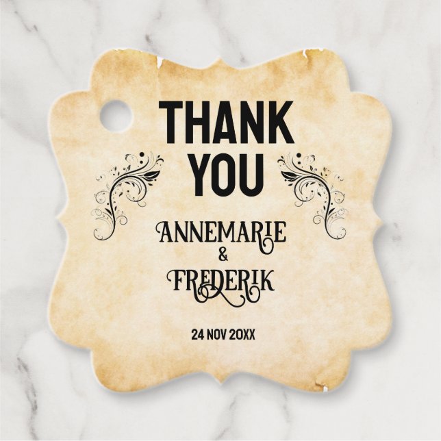 Klassische Rustikale Pergamentmarken Geschenkanhänger (Vorderseite)