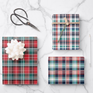 Klassische Rustikale Rot & Grün Karierte Streifen Geschenkpapier Set
