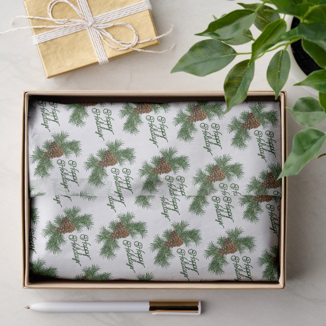 Klassische Saison Pinecones Happy Holidays Wish Seidenpapier (Geschenk)