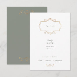 klassische Salbeigrün, elegante goldfarbene Monogr RSVP Karte