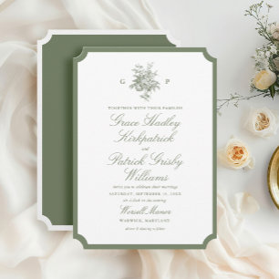 Klassische Salbeigrüne Monogramm-Hochzeitseinladun Einladung