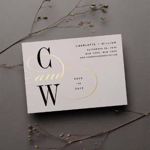 Klassische Save-the-Date-Karte mit Folienmonogramm Folieneinladung