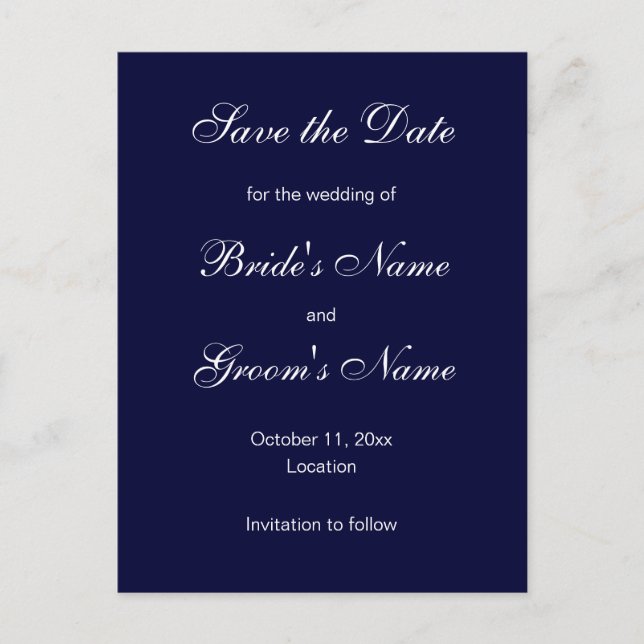 Klassische Save the Date Postkarten in blau (Vorderseite)