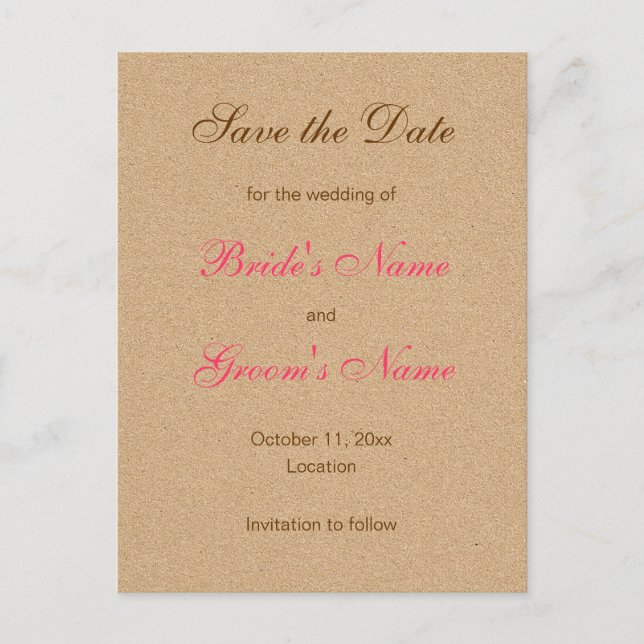 Klassische Save the Date Postkarten in rosa (Vorderseite)