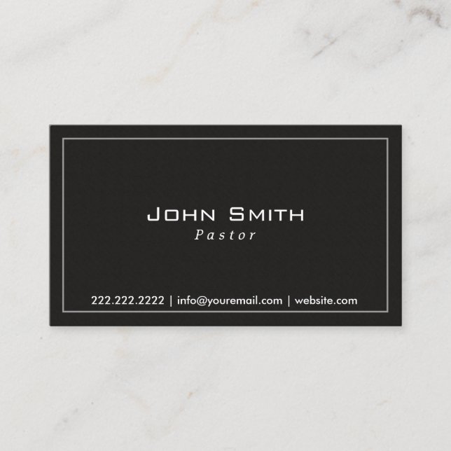 Klassische Schlichte Dunkle Pastor Business Card Visitenkarte (Vorderseite)