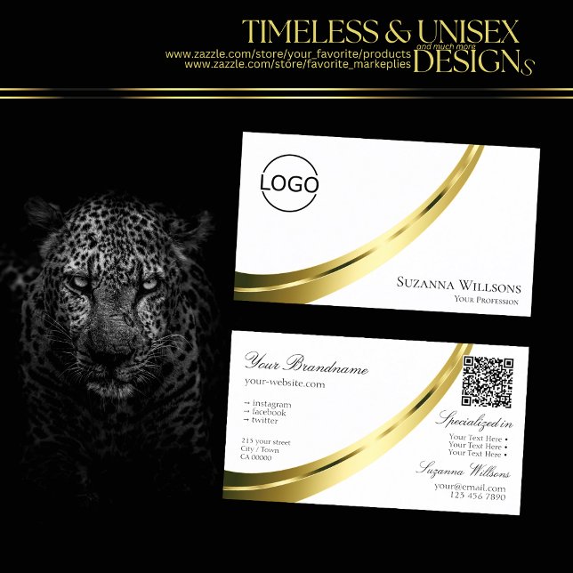 Klassische Schlichte White Gold-Deko-Logos und QR- Visitenkarte (Von Creator hochgeladen)