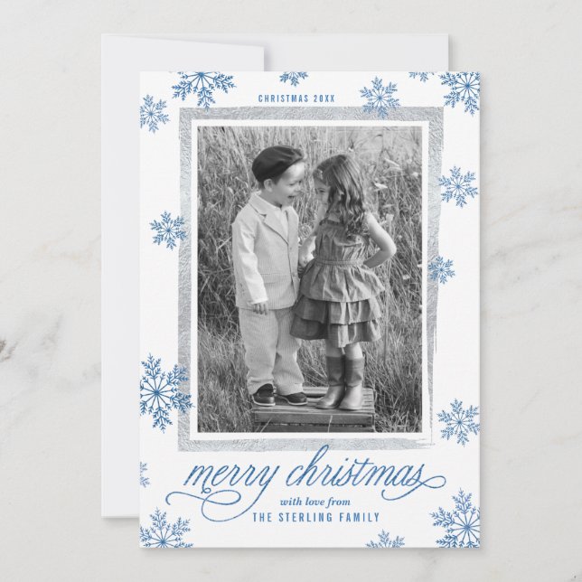 Klassische Schneeflocken Weihnachtsfotokarte der F Feiertagskarte (Vorderseite)
