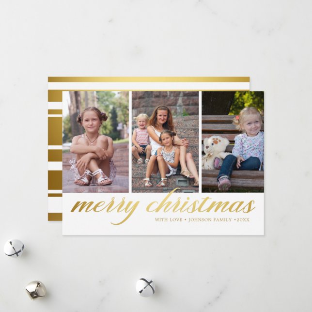 Klassische Schrift Frohe Weihnachten Gold 3 Fotos (Vorderseite/Rückseite Beispiel)