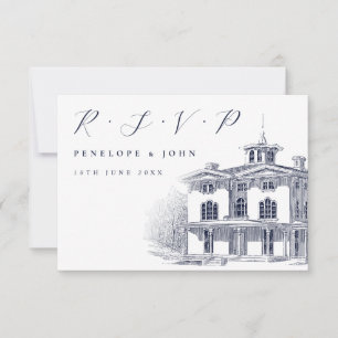 Klassische Schrift Italienische Villa Illustration RSVP Karte