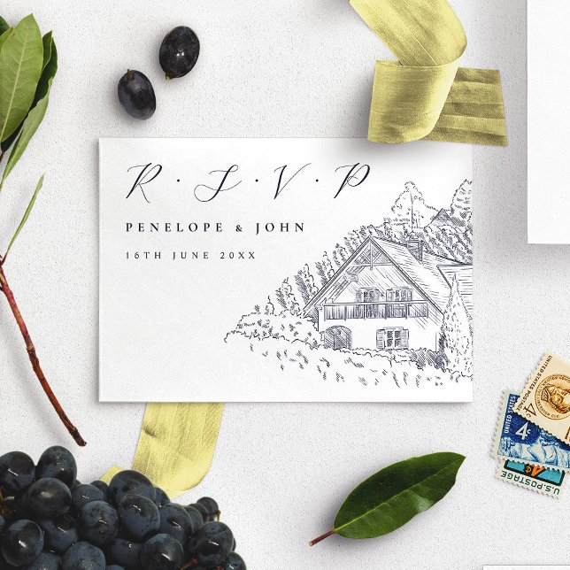 Klassische Schrift Italienischer Weinberg Hochzeit RSVP Karte (Classic Script Italian Vineyard Elegant Wedding RSVP Card)