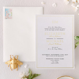 Klassische Schrift Monogramm Hochzeit Schwarz & Go Folieneinladung