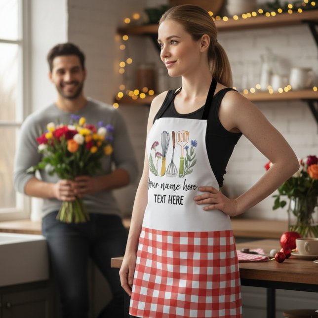 Klassische Schürze für Karierte Personalisierte Ma (Classic Plaid Personalized Matching Family Kitchen Aprons)