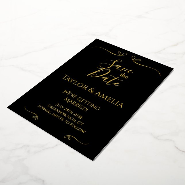 Klassische Schwarz-Gold-Foil-Hochzeit speichern Si Folieneinladung (Gedreht)