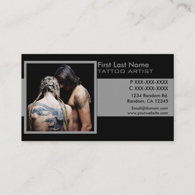 Klassische schwarz-graue Foto-Tattoo-Visitenkarten Visitenkarte (Vorderseite)