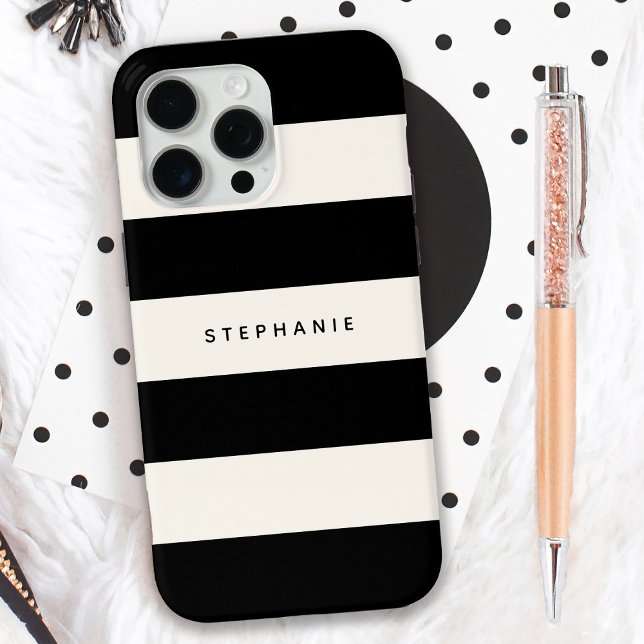 Klassische Schwarz- und Eggshell-Weiße Streifen mi Case-Mate iPhone Hülle (Personalize this stylish iPhone case with your name or other text.)