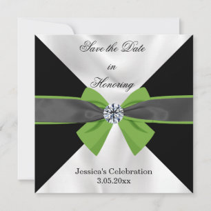 Klassische Schwarz-Weiß-Draperie mit grüner Schlei Save The Date