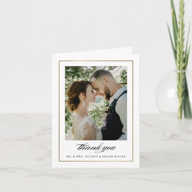 Klassische Schwarz-Weiß-Foto-Hochzeit Dankeskarte (Vorderseite)