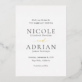 Klassische Schwarz-Weiß-Hochzeit speichern Sie das Folieneinladung