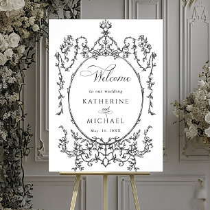 Klassische Schwarz-Weiß-Hochzeit - Willkommen Poster