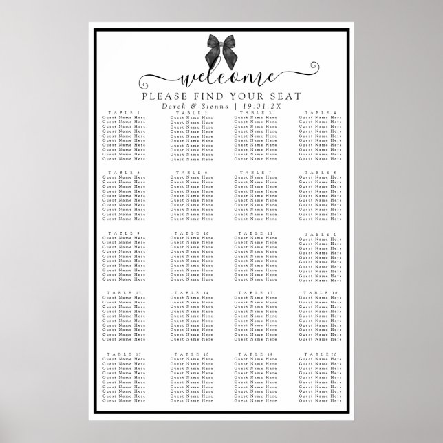 Klassische Schwarz-Weiß-Hochzeitssitze der Band Poster (Vorne)
