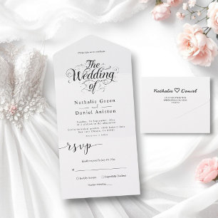 Klassische Schwarz-Weiß-Kalligrafie-Hochzeit All In One Einladung