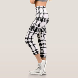 Klassische Schwarz-Weiß-Kariert Capri Leggings