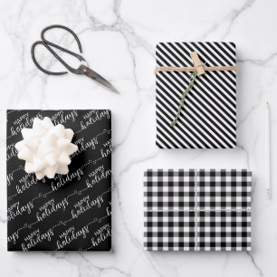 Klassische Schwarz-Weiß-Kariert Geschenkpapier Set
