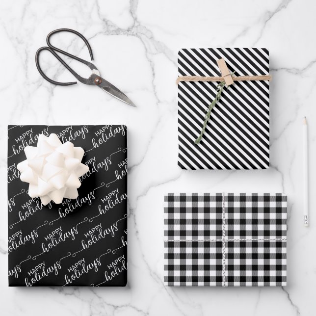Klassische Schwarz-Weiß-Kariert Geschenkpapier Set (Vorderseite)