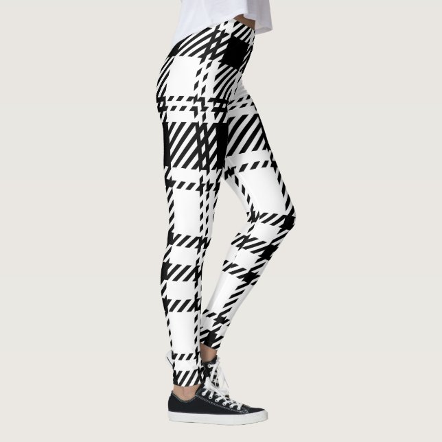 Klassische Schwarz-Weiß-Kariert Leggings (Rechts)