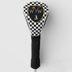 Klassische Schwarz/Weiß-Karos - Initialen und Num Golf Headcover
