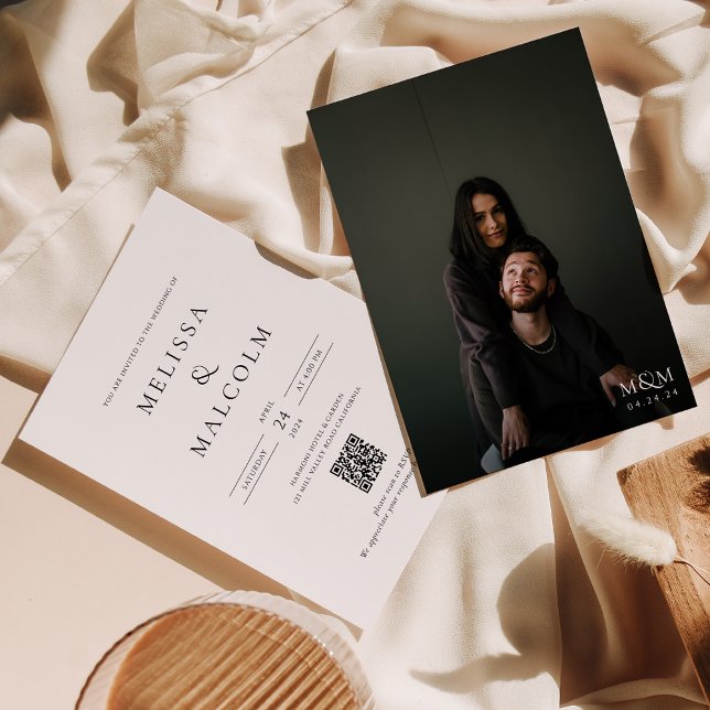 Klassische Schwarz-Weiß-Monogram und QR-Code Hochz Einladung (Von Creator hochgeladen)