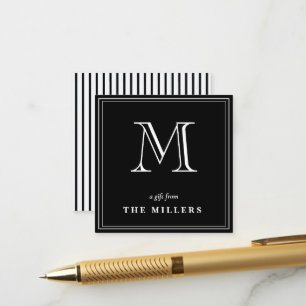 Klassische Schwarz-Weiß-Monogramm-Geschenkanhänger Begleitkarte