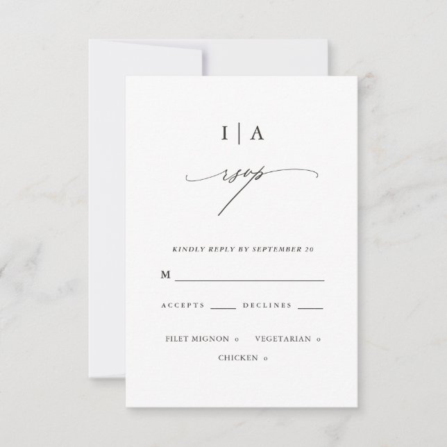 Klassische Schwarz-Weiß-Monogramm-Hochzeit Rsvp Karte (Vorderseite)