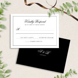 Klassische Schwarz-Weiß-Monogramm-Hochzeit RSVP Karte