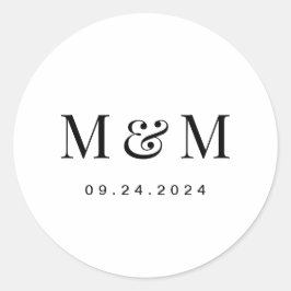 Klassische Schwarz-Weiß-Monogramm-Typografie-Hochz Runder Aufkleber
