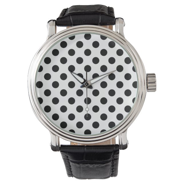 Klassische Schwarz-Weiß-Polka-Dot-Uhr Armbanduhr (Vorderseite)