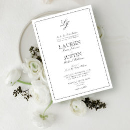 Klassische Schwarz-Weiß-Script-Monogramm-Hochzeit Einladung
