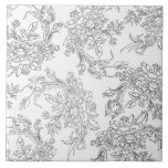 Klassische Schwarz-Weiß-Toile Fliese<br><div class="desc">Elegantes,  blumengeschmücktes Design mit zarten schwarzen Konturen von Rose und Tulpen auf einem durchsichtigen Hintergrund. (Weiß in der Probe verwendet).</div>