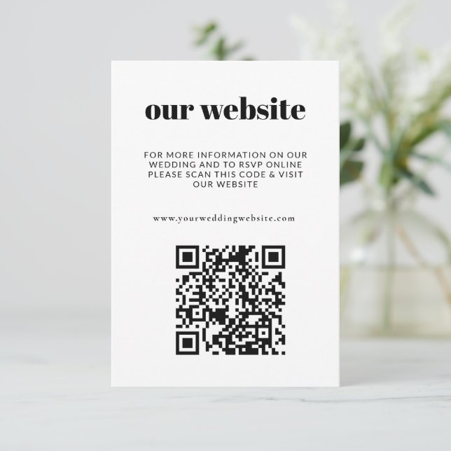 Klassische Schwarz-Weiß-UAWG QR-Hochzeit Begleitkarte (Stehend Vorderseite)