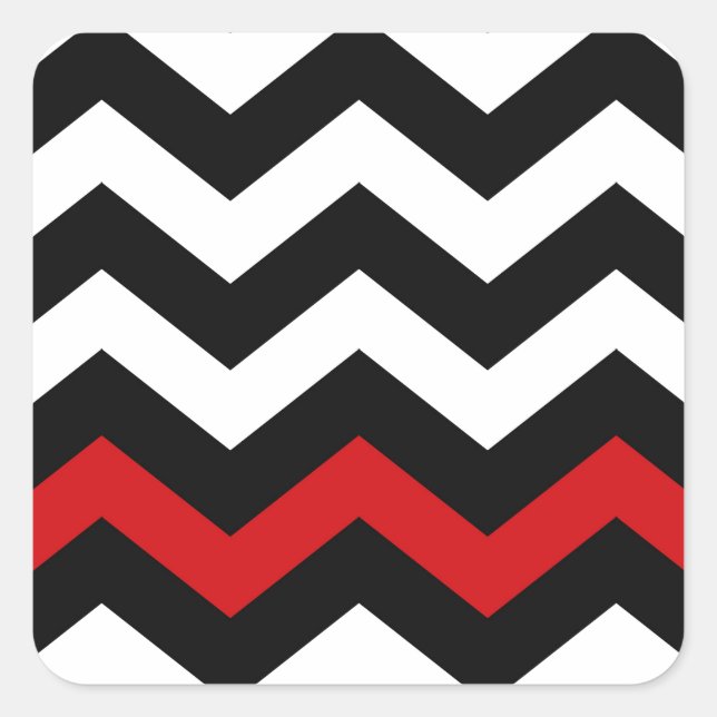 Klassische Schwarz-Weiß-Zigzag mit Rot Quadratischer Aufkleber (Vorderseite)