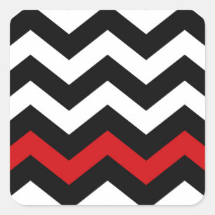 Klassische Schwarz-Weiß-Zigzag mit Rot Quadratischer Aufkleber