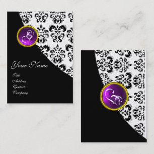 KLASSISCHE SCHWARZ-WEISSE DAMASK LILA AMETHYST MON VISITENKARTE