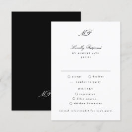 Klassische Schwarz-weiße Hochzeit mit Monogramm RSVP Karte