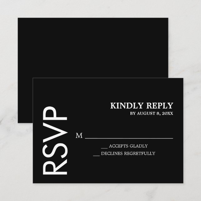 Klassische Schwarz-weiße Hochzeit RSVP Karte (Vorne/Hinten)
