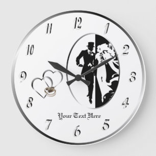 Klassische Schwarz-weiße Hochzeitsmauer individuel Große Wanduhr