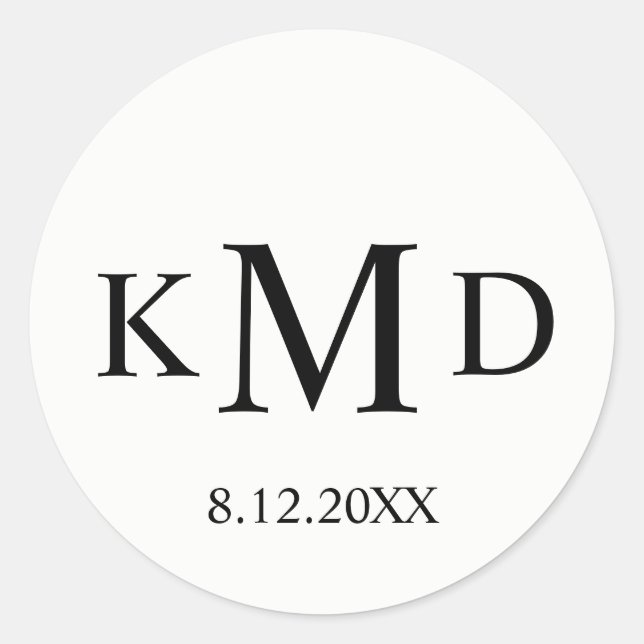 Klassische Schwarz-weiße Monogram Bride Groom Wedd Runder Aufkleber (Vorderseite)