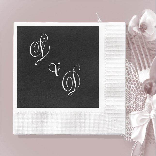 Klassische Schwarz-weiße Monogramm-Hochzeit Serviette (Von Creator hochgeladen)