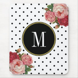 Klassische Schwarz-weiße Punkte Antikes florales M Mousepad